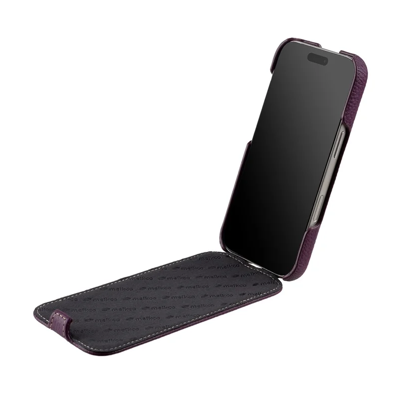 MELKCO For iPhone 17 Pro Case Compatible with MagSafe Vertical Flip Genuine Cow Leather + PC Phone Cover - Purple