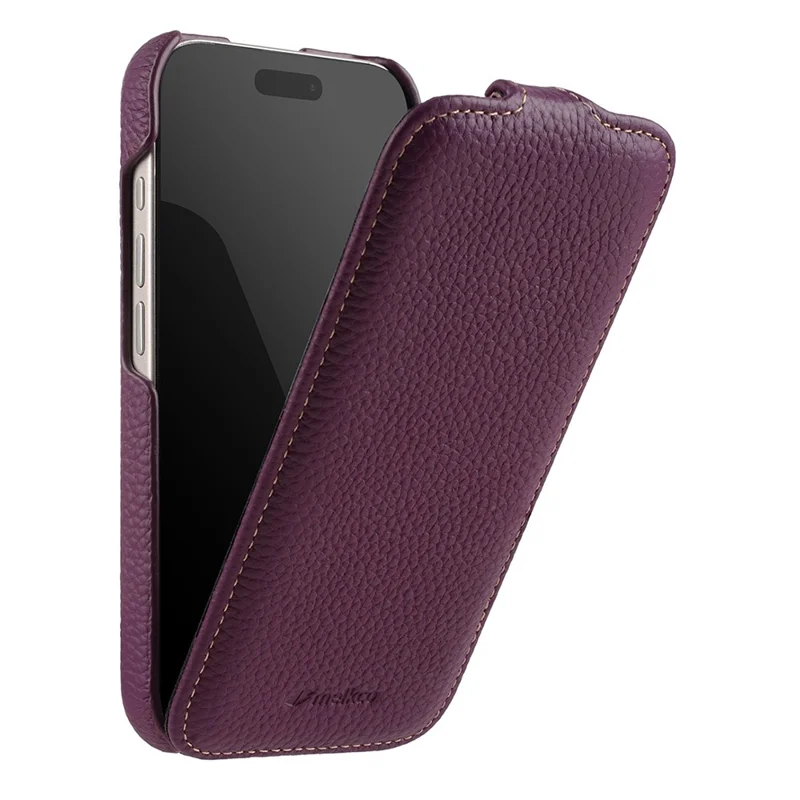 MELKCO For iPhone 17 Pro Case Compatible with MagSafe Vertical Flip Genuine Cow Leather + PC Phone Cover - Purple