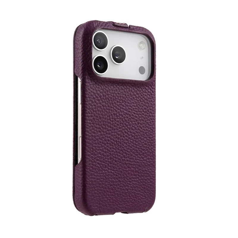 MELKCO For iPhone 17 Pro Case Compatible with MagSafe Vertical Flip Genuine Cow Leather + PC Phone Cover - Purple
