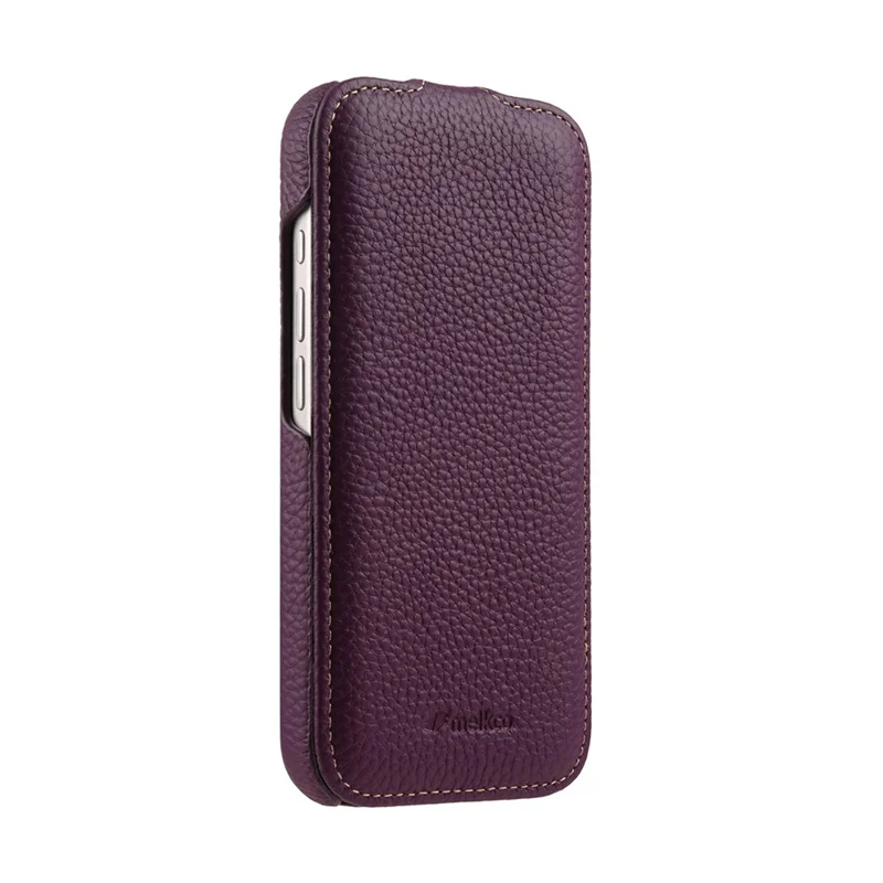 MELKCO For iPhone 17 Pro Case Compatible with MagSafe Vertical Flip Genuine Cow Leather + PC Phone Cover - Purple