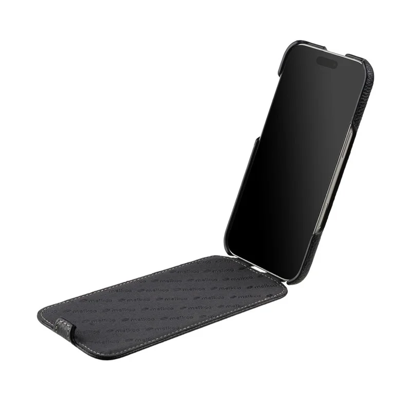 MELKCO Pour iPhone 17 Air Case Compatible avec MagSafe Vertical Flip Genuine Cow Leather + PC Phone Cover - Noir