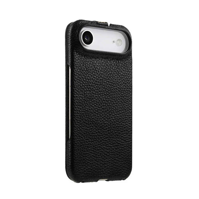 MELKCO Pour iPhone 17 Air Case Compatible avec MagSafe Vertical Flip Genuine Cow Leather + PC Phone Cover - Noir