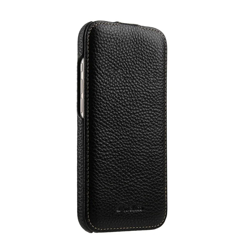 MELKCO Pour iPhone 17 Air Case Compatible avec MagSafe Vertical Flip Genuine Cow Leather + PC Phone Cover - Noir
