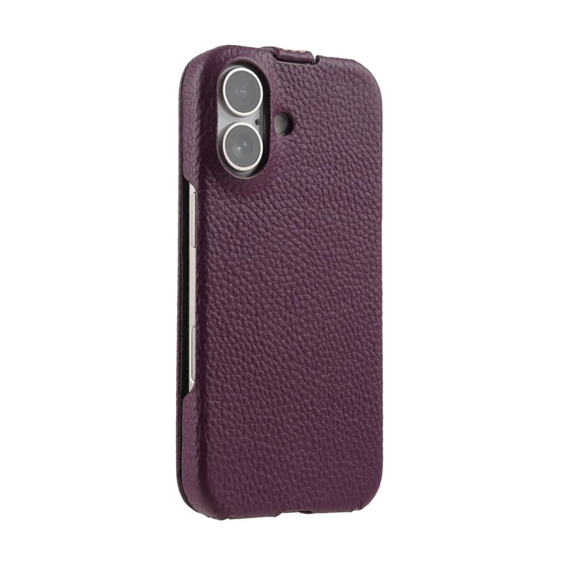 MELKCO For iPhone 17 Case Compatible with MagSafe Vertical Flip Genuine Cow Leather + PC Phone Cover - Purple