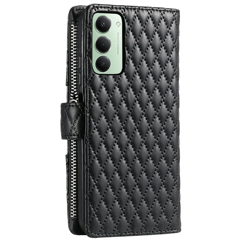 Funda con Cremallera para Xiaomi Redmi 15 5G (Global) (169mm) con Bolsillo de Purpurina, Cuero para Teléfono con Correa de Muñeca - Negro