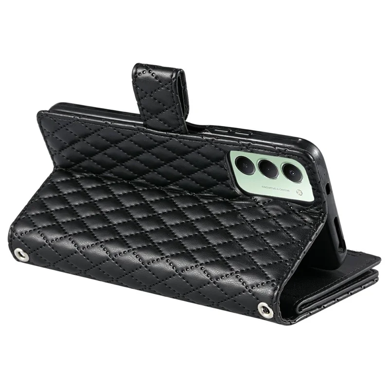 Funda con Cremallera para Xiaomi Redmi 15 5G (Global) (169mm) con Bolsillo de Purpurina, Cuero para Teléfono con Correa de Muñeca - Negro