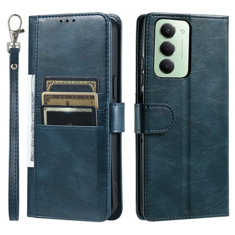 Étui pour Xiaomi Redmi 15 5G (Global) (169mm) avec 6 Emplacements pour Cartes en Cuir PU Antichute avec Dragonne - Vert Noirâtre