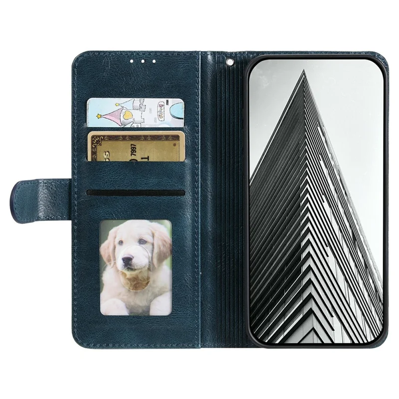 Étui pour Xiaomi Redmi 15 5G (Global) (169mm) avec 6 Emplacements pour Cartes en Cuir PU Antichute avec Dragonne - Vert Noirâtre