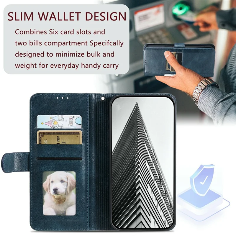Étui pour Xiaomi Redmi 15 5G (Global) (169mm) avec 6 Emplacements pour Cartes en Cuir PU Antichute avec Dragonne - Vert Noirâtre