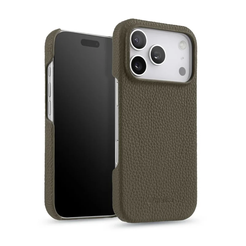 MELKCO For iPhone 17 Pro Max Case Genuine Cow Leather PC Phone Cover Compatible with MagSafe - Grey
