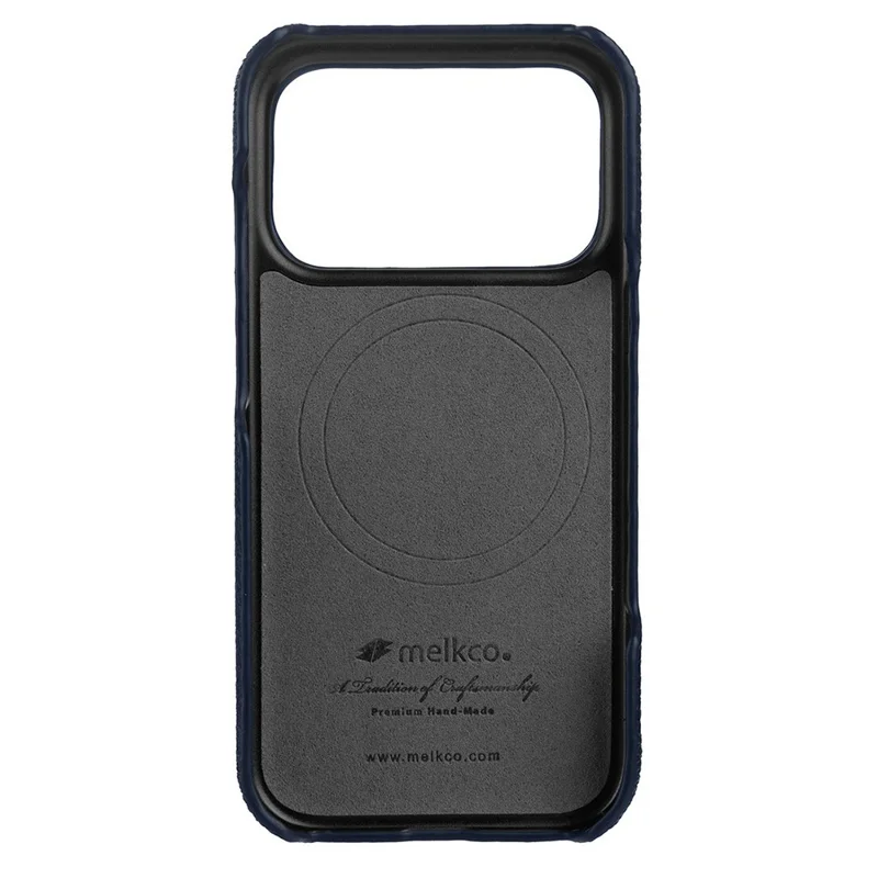 MELKCO For iPhone 17 Pro Max Case Genuine Cow Leather PC Phone Cover Compatible with MagSafe - Dark Blue