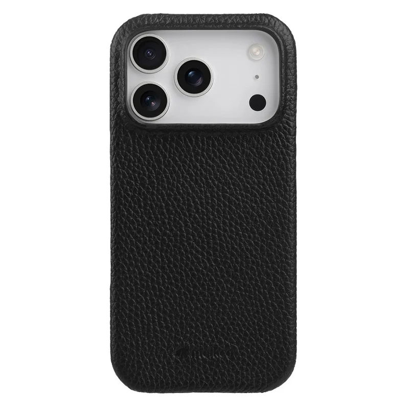 MELKCO For iPhone 17 Pro Case Genuine Cow Leather PC Phone Cover Compatible with MagSafe - Black
