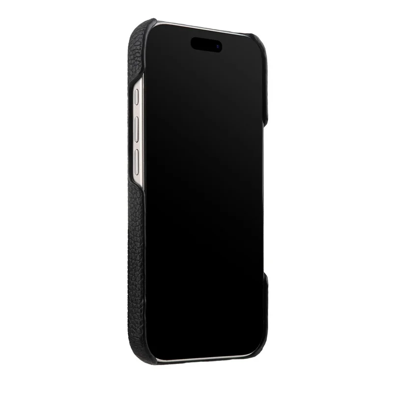 MELKCO For iPhone 17 Pro Case Genuine Cow Leather PC Phone Cover Compatible with MagSafe - Black