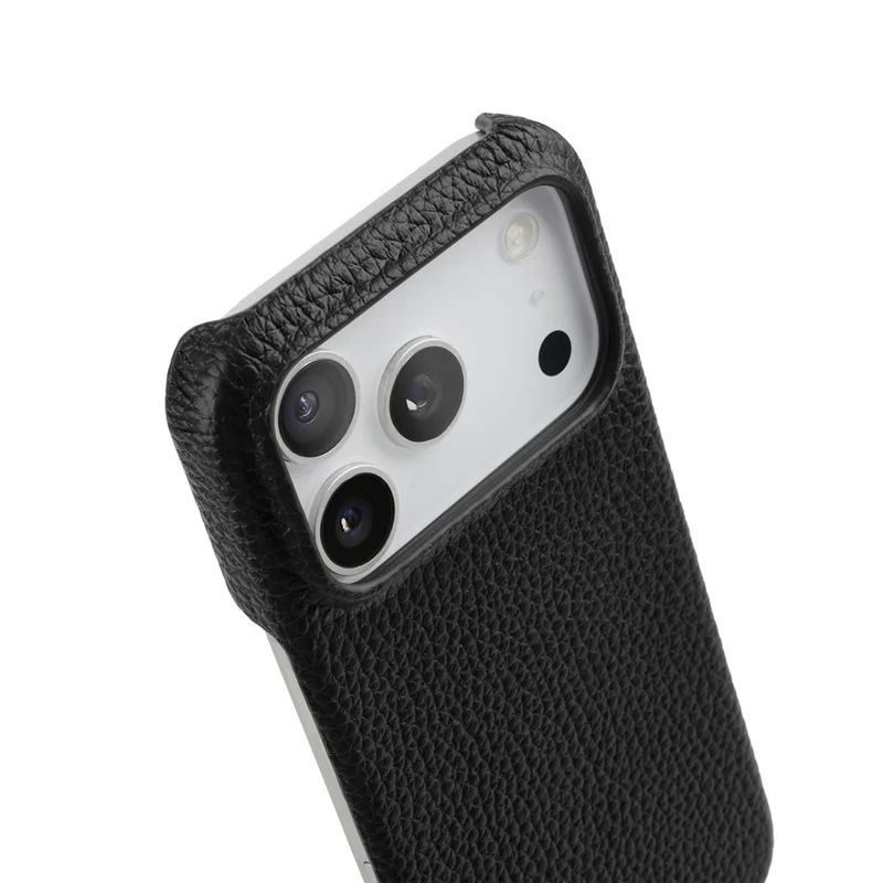 MELKCO For iPhone 17 Pro Case Genuine Cow Leather PC Phone Cover Compatible with MagSafe - Black