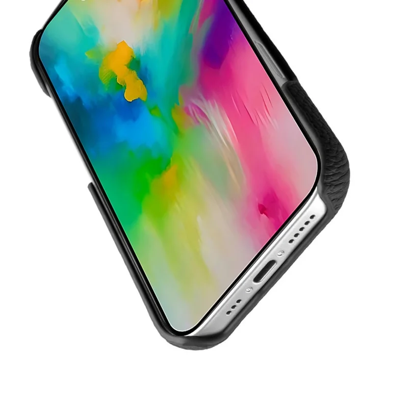 MELKCO For iPhone 17 Case Genuine Cow Leather PC Phone Cover Compatible with MagSafe - Black