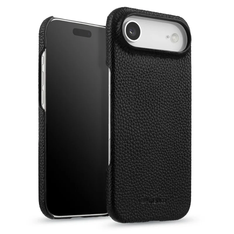 MELKCO For iPhone Air Case Genuine Cow Leather PC Phone Cover Compatible with MagSafe - Black