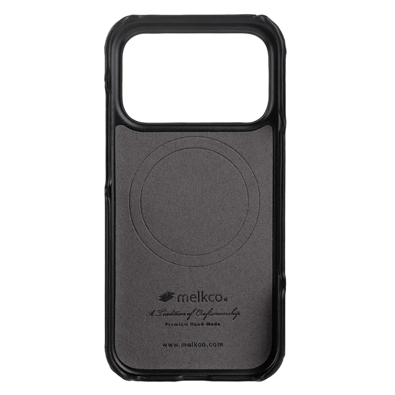 MELKCO For iPhone 17 Pro Case Compatible with MagSafe Waxy Genuine Cow Leather PC Phone Back Cover - Black