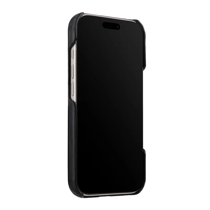 MELKCO For iPhone 17 Pro Case Compatible with MagSafe Waxy Genuine Cow Leather PC Phone Back Cover - Black