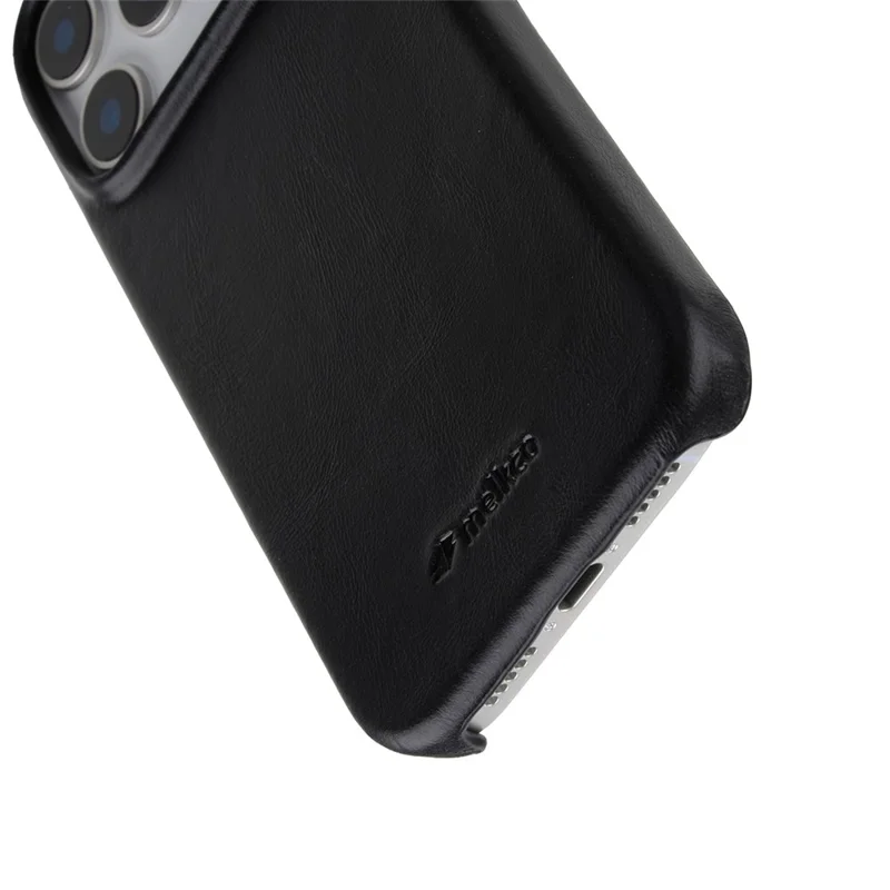 MELKCO For iPhone 17 Pro Case Compatible with MagSafe Waxy Genuine Cow Leather PC Phone Back Cover - Black