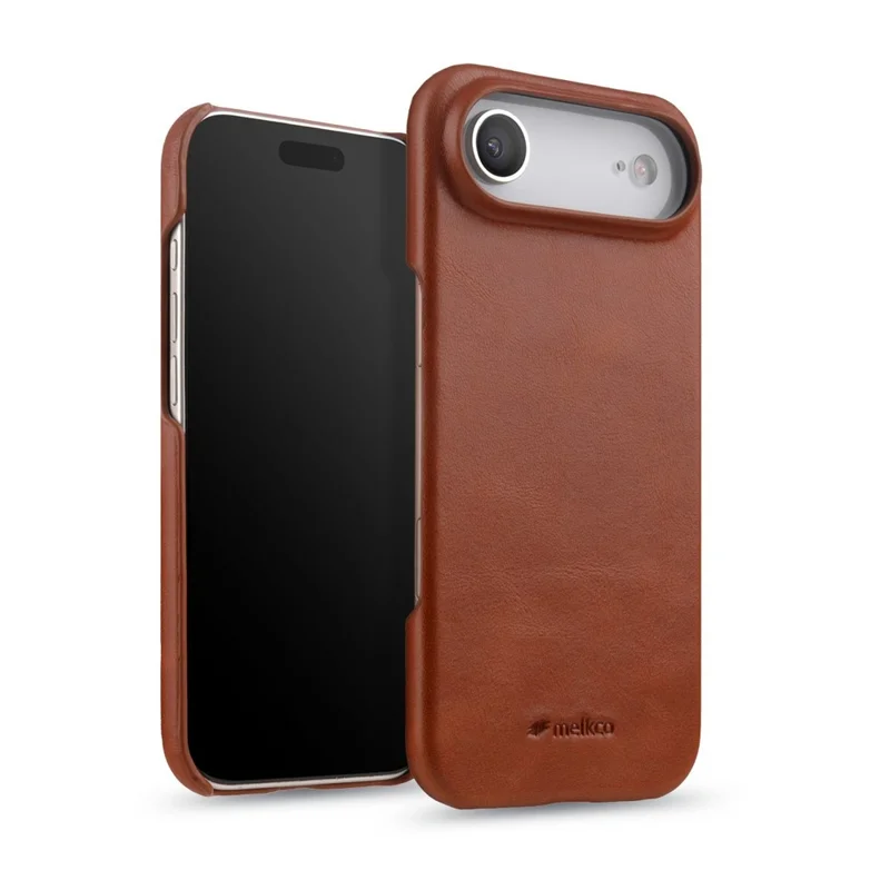 MELKCO For iPhone Air Case Compatible with MagSafe Waxy Genuine Cow Leather PC Phone Back Cover - Brown