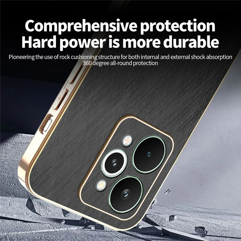 KADEM Para Realme 15 5G Funda Textura de Seda Chapada Funda Trasera de Teléfono de PU + TPU - Negro