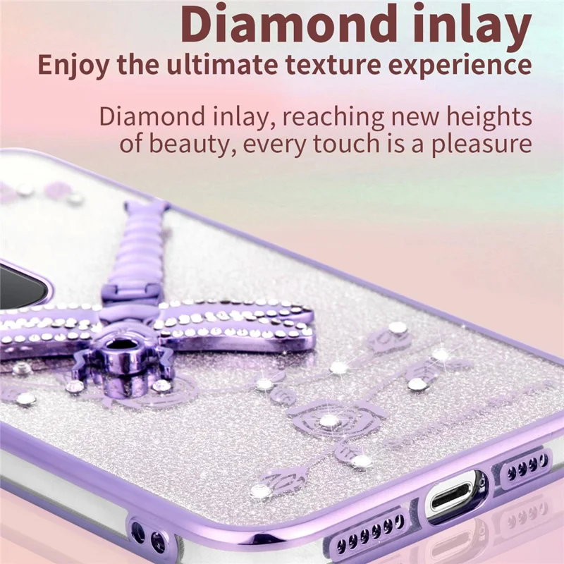 KADEM For Xiaomi Redmi 15 4G (169mm) Case Dragonfly Kickstand TPU Flowers Glitter Phone Cover - Pink