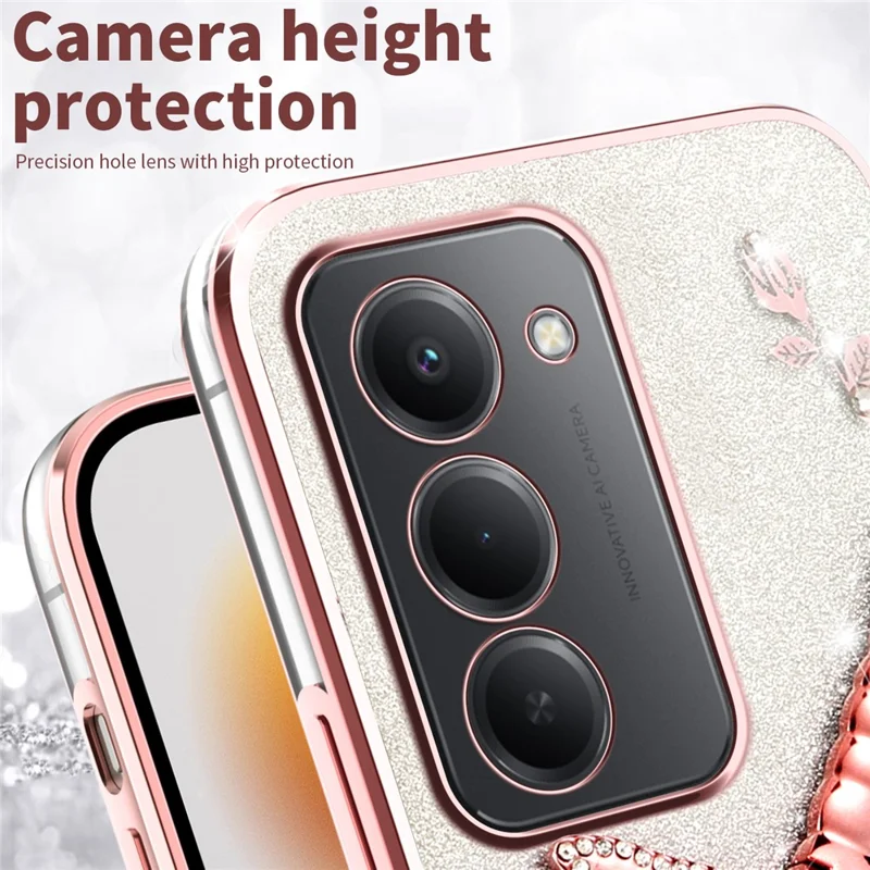 KADEM For Xiaomi Redmi 15 4G (169mm) Case Dragonfly Kickstand TPU Flowers Glitter Phone Cover - Pink
