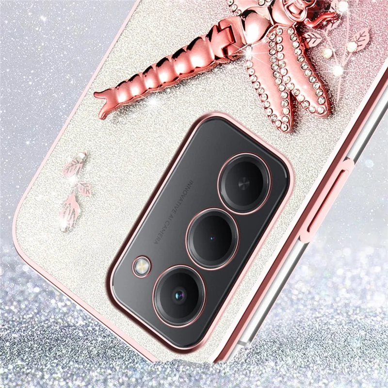 KADEM For Xiaomi Redmi 15 4G (169mm) Case Dragonfly Kickstand TPU Flowers Glitter Phone Cover - Pink