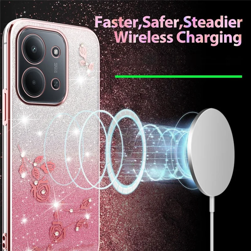 KADEM Pour Xiaomi Redmi 15C 4G (Global) (171mm) Étui Fleur TPU Flexible Dégradé Couverture de Téléphone - Or Rose
