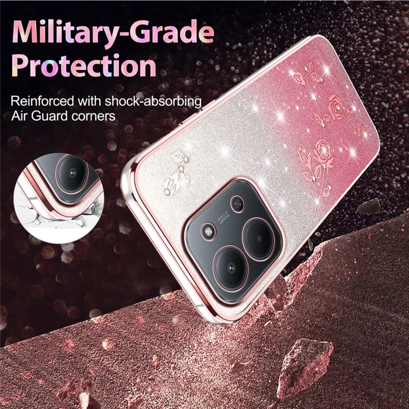 KADEM Pour Xiaomi Redmi 15C 4G (Global) (171mm) Étui Fleur TPU Flexible Dégradé Couverture de Téléphone - Or Rose