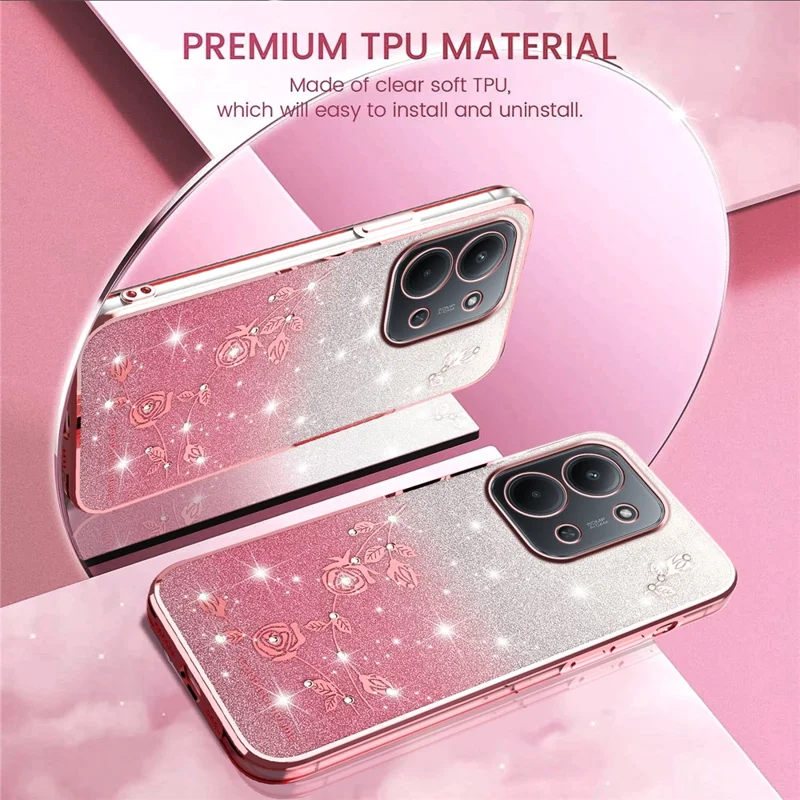 KADEM Pour Xiaomi Redmi 15C 4G (Global) (171mm) Étui Fleur TPU Flexible Dégradé Couverture de Téléphone - Or Rose