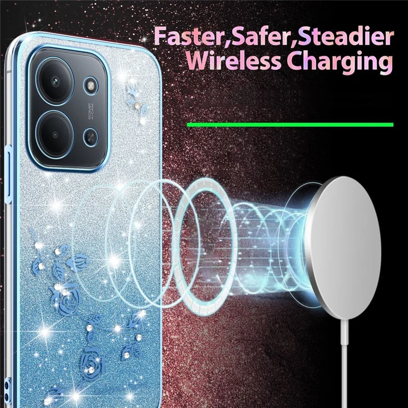 Étui de téléphone KADEM pour Xiaomi Redmi 15C 4G (UE) (173 mm) / 15C 5G (UE) (173 mm) / Poco C85 4G (173 mm) Housse arrière flexible en TPU dégradé de fleurs - Bleu