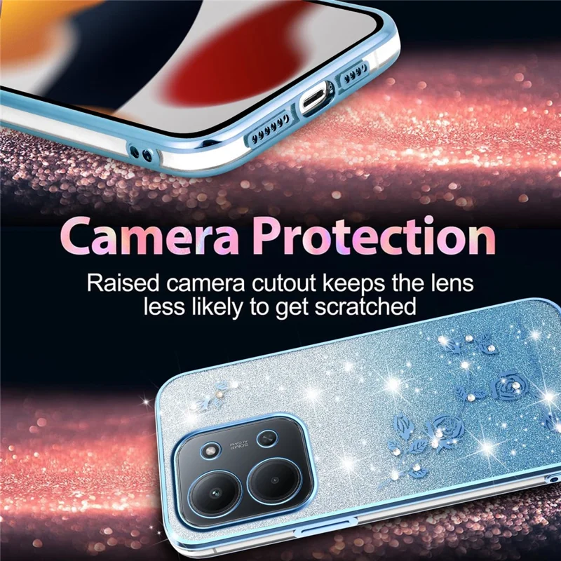 Étui de téléphone KADEM pour Xiaomi Redmi 15C 4G (UE) (173 mm) / 15C 5G (UE) (173 mm) / Poco C85 4G (173 mm) Housse arrière flexible en TPU dégradé de fleurs - Bleu
