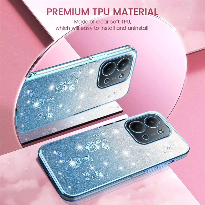 Étui de téléphone KADEM pour Xiaomi Redmi 15C 4G (UE) (173 mm) / 15C 5G (UE) (173 mm) / Poco C85 4G (173 mm) Housse arrière flexible en TPU dégradé de fleurs - Bleu