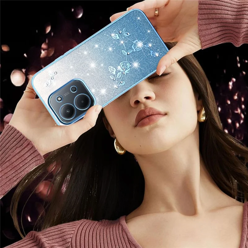 Étui de téléphone KADEM pour Xiaomi Redmi 15C 4G (UE) (173 mm) / 15C 5G (UE) (173 mm) / Poco C85 4G (173 mm) Housse arrière flexible en TPU dégradé de fleurs - Bleu