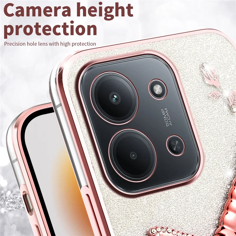 KADEM For Xiaomi Redmi 15C 4G (Global) (171mm) / Poco C85 4G (171mm) Case Dragonfly Kickstand TPU Flowers Glitter Phone Cover - Purple