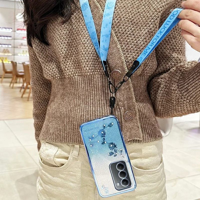 KADEM For Xiaomi Redmi 15 4G (169mm) Case Flower Pattern TPU Gradient Phone Cover with Lanyards - Blue