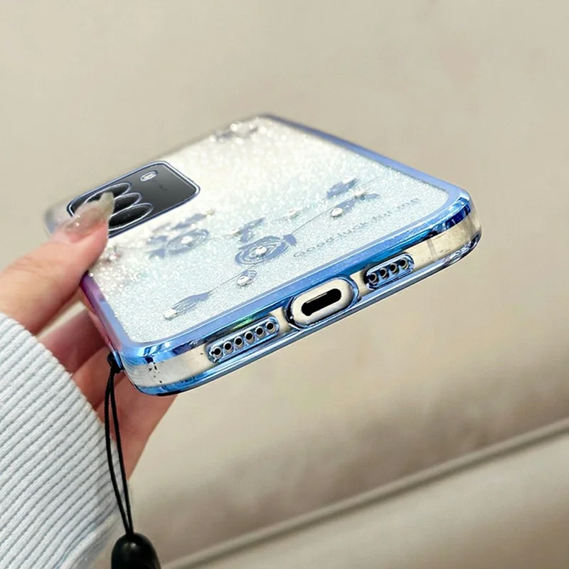 KADEM Для Xiaomi Redmi 15 4G (EU) (171mm) Чехол Цветочный узор TPU Градиентная телефонная крышка с шнурками - Синий