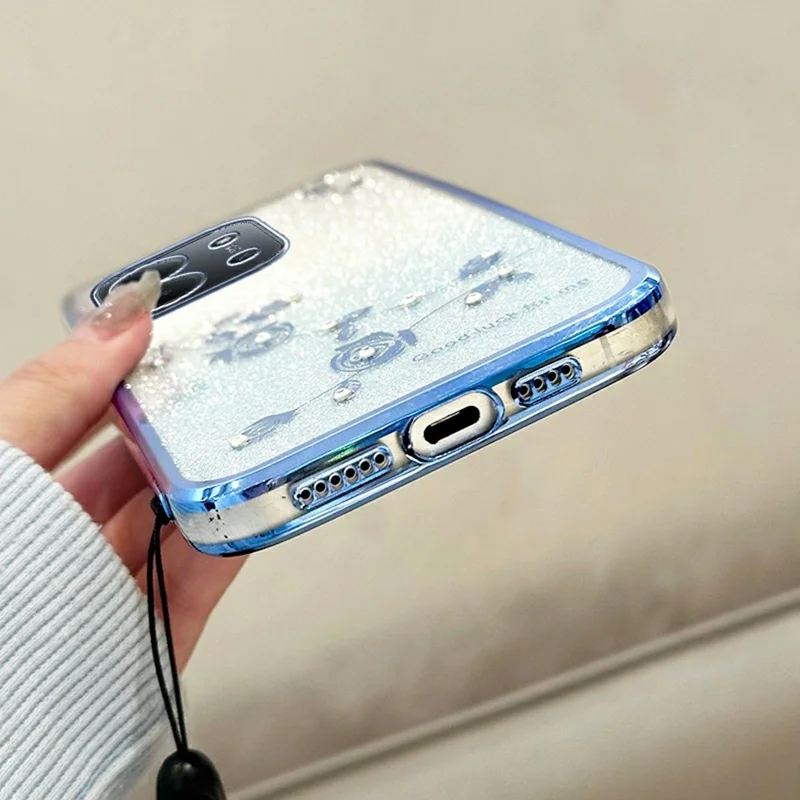 KADEM Para Xiaomi Redmi 15C 4G (Global) (171mm) / Poco C85 4G (171mm) Capa Padrão de Flor TPU Gradiente Capa de Telefone com Cordões - Azul