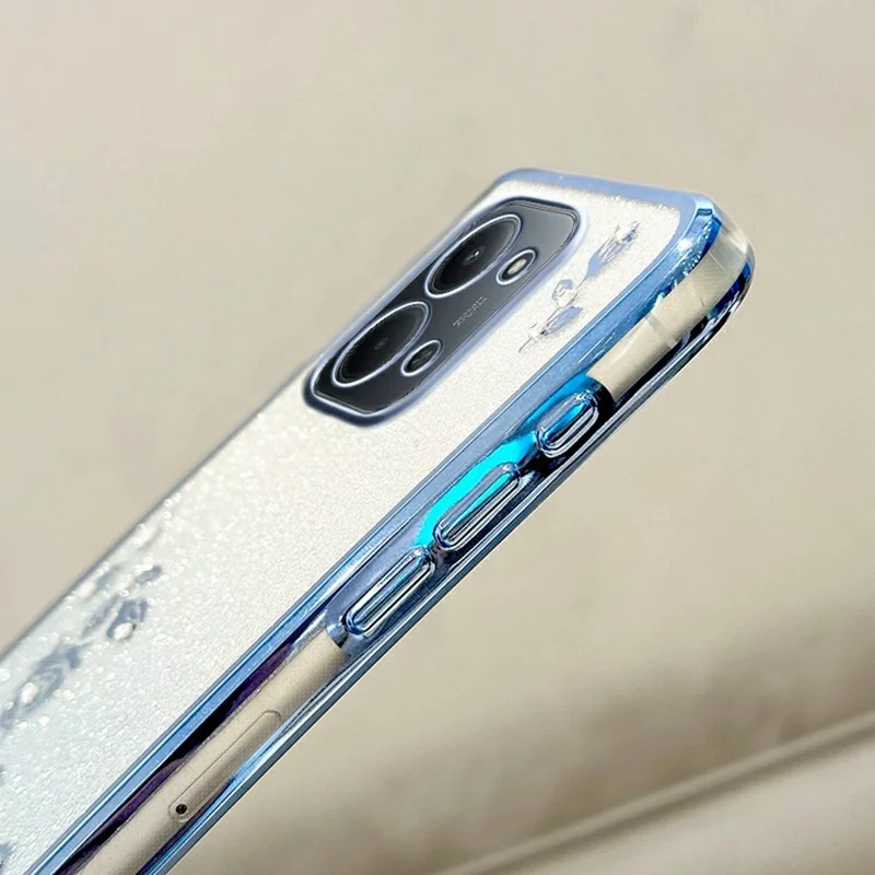 KADEM Para Xiaomi Redmi 15C 4G (Global) (171mm) / Poco C85 4G (171mm) Capa Padrão de Flor TPU Gradiente Capa de Telefone com Cordões - Azul