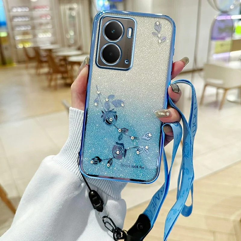 KADEM Чехол для Realme P3 5G с цветочным узором, градиентный чехол для телефона с шнурками - синий