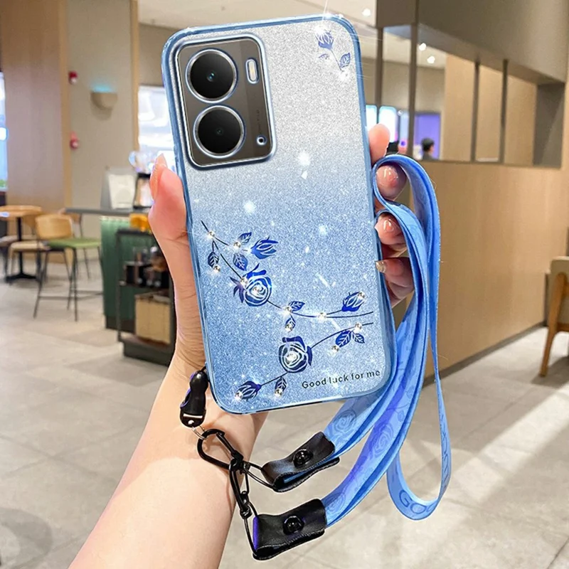 KADEM Чехол для Realme P3 5G с цветочным узором, градиентный чехол для телефона с шнурками - синий