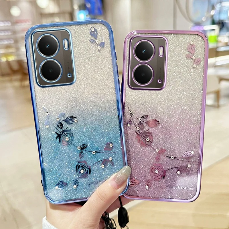 KADEM Чехол для Realme P3 5G с цветочным узором, градиентный чехол для телефона с шнурками - синий