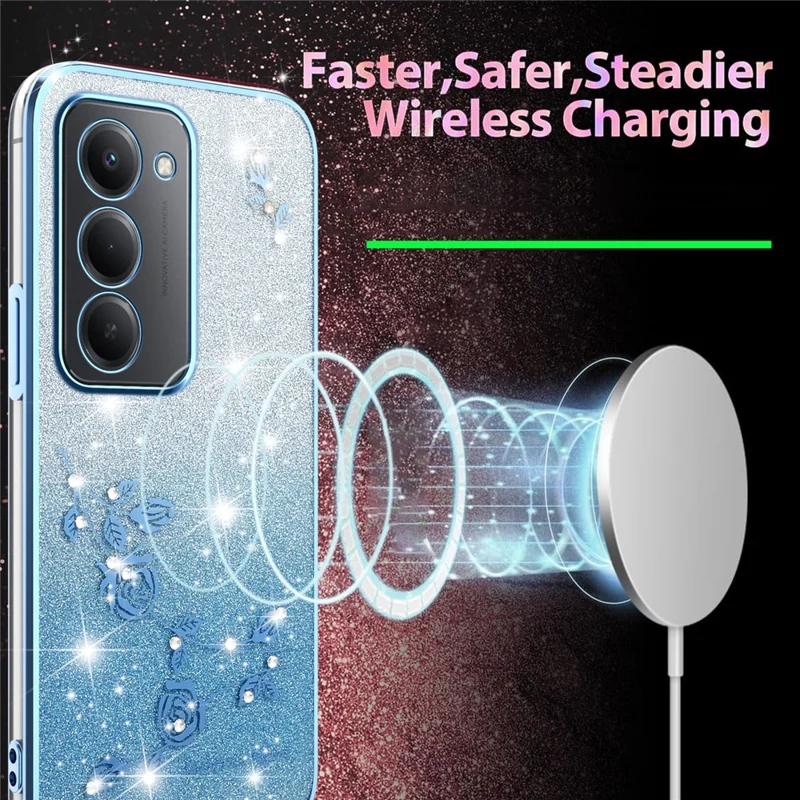 Étui KADEM pour Xiaomi Redmi 15 4G (169mm) Fleur TPU Flexible Dégradé Housse de Téléphone - Bleu