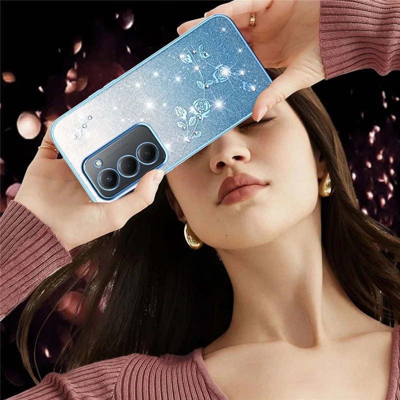 Étui KADEM pour Xiaomi Redmi 15 4G (169mm) Fleur TPU Flexible Dégradé Housse de Téléphone - Bleu