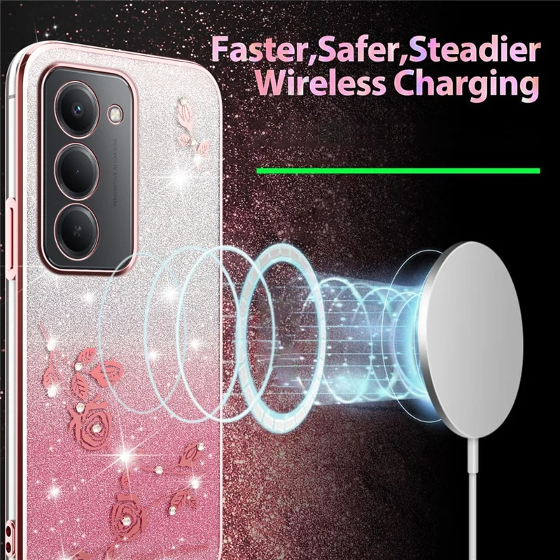 Étui KADEM pour Xiaomi Redmi 15 4G (UE) (171 mm) Étui téléphone flexible en TPU Gradient Fleur - Or rose