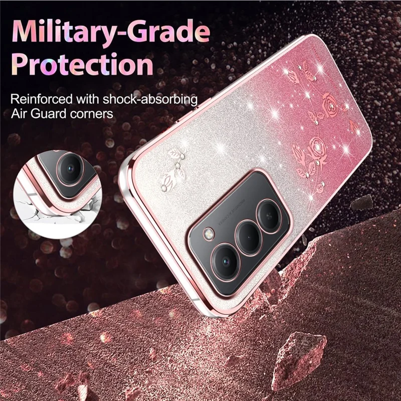 Étui KADEM pour Xiaomi Redmi 15 4G (UE) (171 mm) Étui téléphone flexible en TPU Gradient Fleur - Or rose