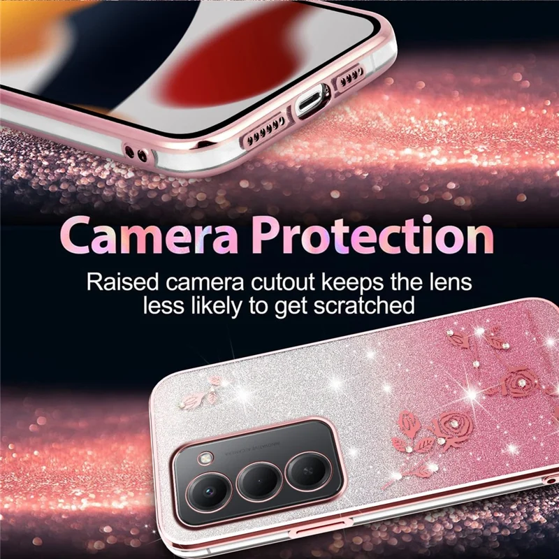 Étui KADEM pour Xiaomi Redmi 15 4G (UE) (171 mm) Étui téléphone flexible en TPU Gradient Fleur - Or rose