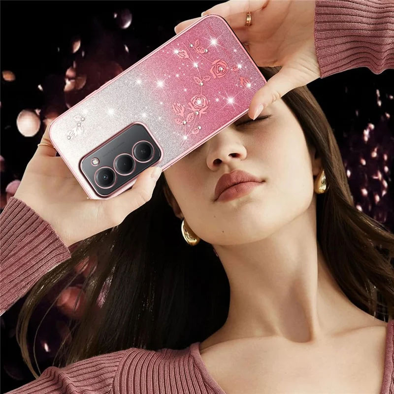 Étui KADEM pour Xiaomi Redmi 15 4G (UE) (171 mm) Étui téléphone flexible en TPU Gradient Fleur - Or rose