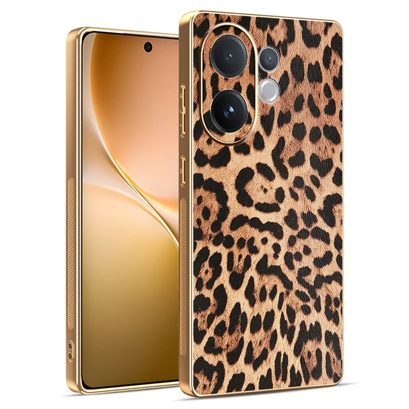 Чехол для Vivo V60 5G с леопардовым принтом, кожаное покрытие ПК + ТПУ, электролитический чехол для телефона